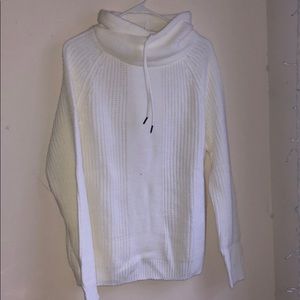 Cable Knit Hoodie Sweater With Funnel Neck